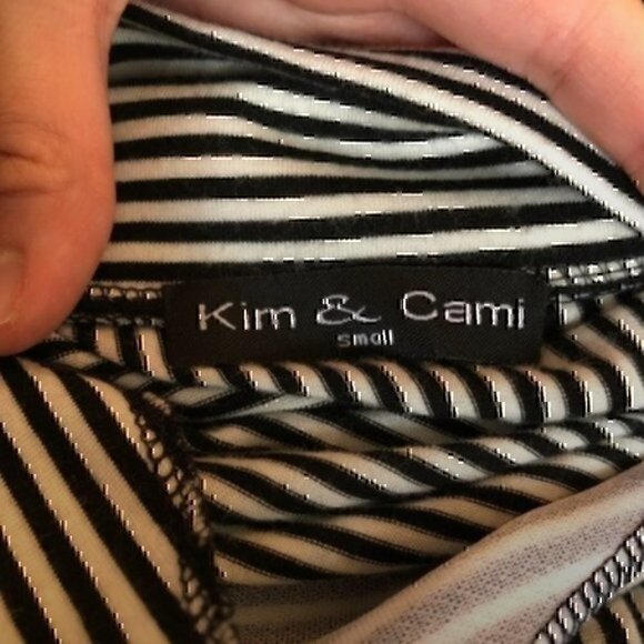 KIM & CAMI Black White Stripe Sleeveless Button Down Tie Knot Blouse Tank Top S - Picture 3 of 4